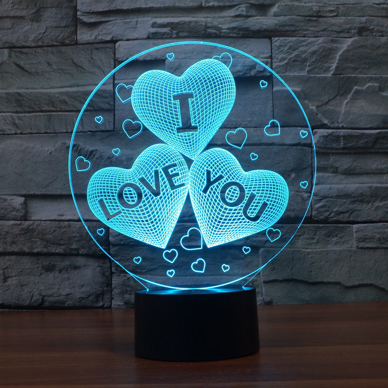 情人节礼物我爱你I LOVE YOU七彩3D小夜灯充电起夜可定制logo台灯