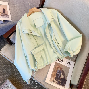 夹克 小个子休闲连帽工装 薄荷绿冲锋衣女生短外套2025年新款 早秋季