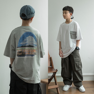 男孩短袖2026夏季新款青少年纯棉上衣薄款白色t恤儿童酷感街头风