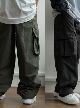 儿童机能风工装裤2026春装新款青少年黑色长裤男孩军绿色薄款裤子