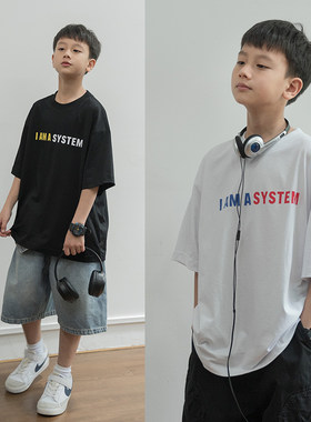 儿童短袖T恤2025新款夏装中大童圆领上衣青少年半袖哈登篮球服潮