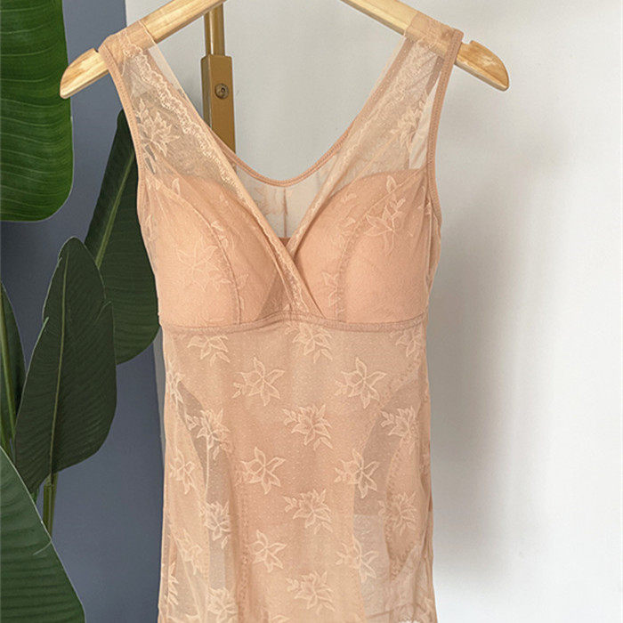 外贸薄款蕾丝网纱带胸垫一体免穿文胸大码女士背心塑身无钢圈打底 - 小轩的正品折扣---精品内衣批发出品