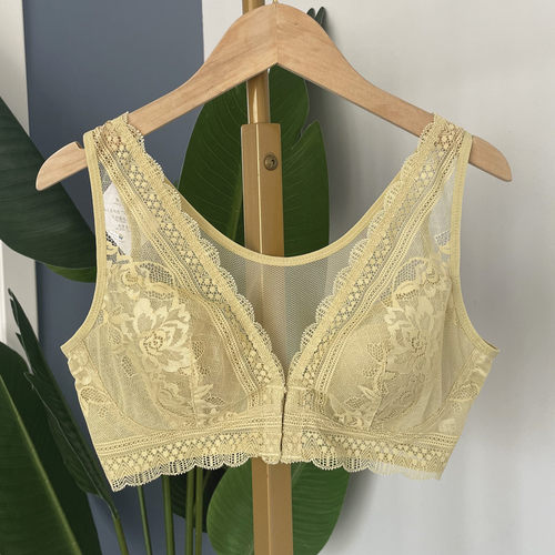 新款外贸前开扣蕾丝兔耳朵文胸桑蚕丝超薄大码背心式文胸大胸显小