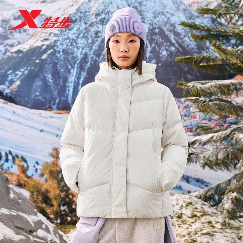 特步羽绒服女士2025年冬季新款防风保暖棉衣连帽女款上衣户外外套