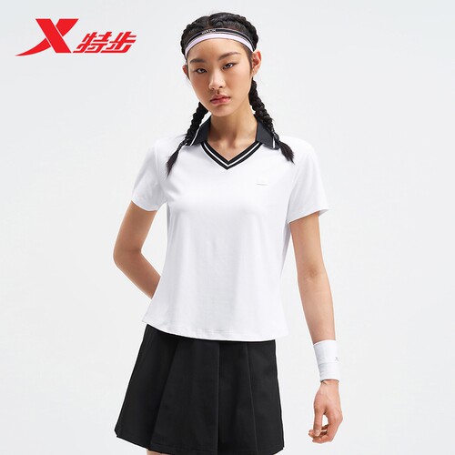 特步运动POLO衫女官方新款夏季健身半袖训练短袖975228020355