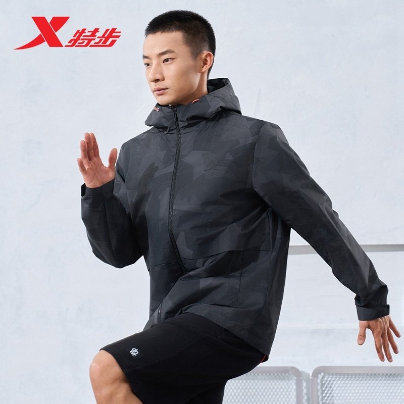 特步运动风衣男2026春季新款训练健身梭织连帽外套9761291