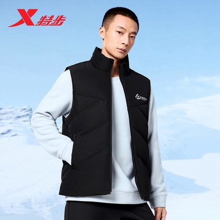特步有暖气羽绒马甲背心男款冬季新款保暖外套内搭羽绒服三防棉衣
