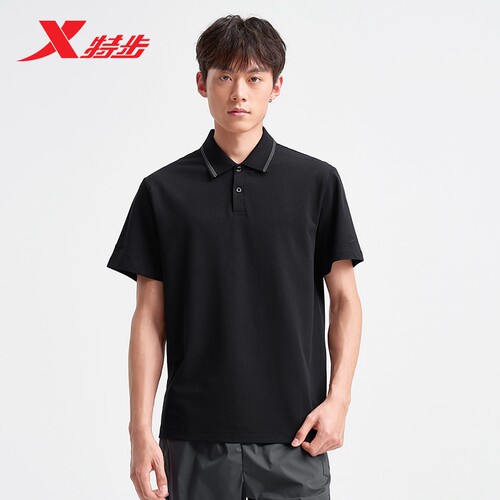 特步Polo衫男官方夏季新款休闲半袖运动翻领短袖透气975229020207