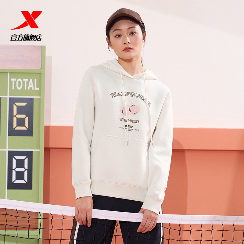 女连帽卫衣特步休闲套头衫