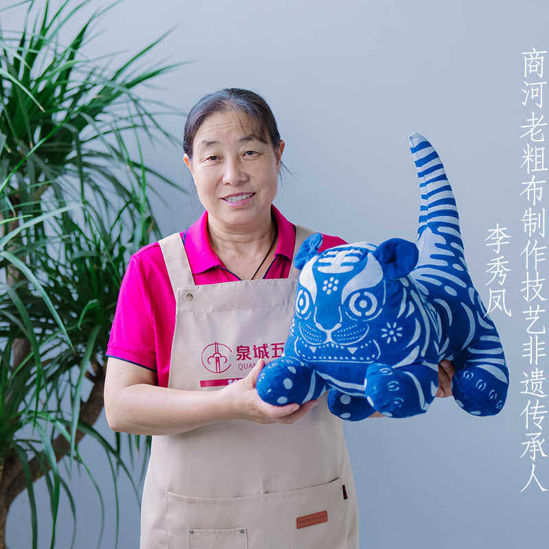 泉城五彩商河老粗布蓝布印花纯手工的布偶玩偶纯手工