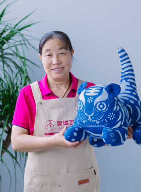 泉城五彩商河老粗布蓝布印花纯手工的布偶玩偶纯手工