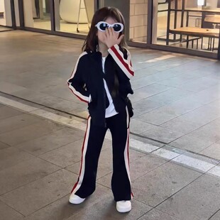 校园儿童装女童套装条纹JK开衫外套加运动长裤25秋冬装新款童装潮