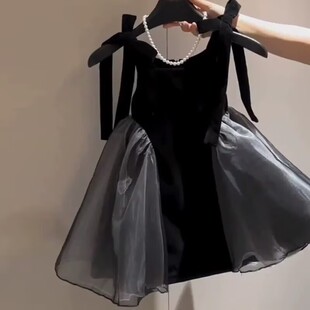 140cm 洋气御姐赫本风女童气质连衣裙儿童吊带裙童裙3 8岁童装