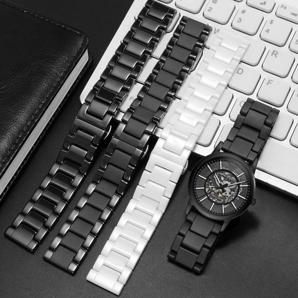 适配阿玛尼黑武士系列陶瓷手表带男款AR11242 AR1918 60008蝴蝶扣