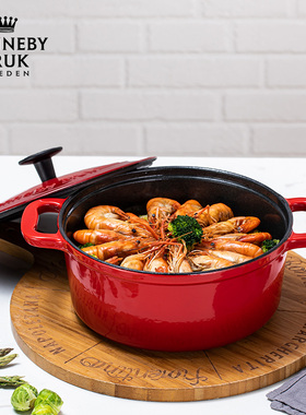 Rb红色珐琅锅22cm铸铁锅焖炖锅炖盅煲汤焖烧家用电磁炉煮锅搪瓷锅