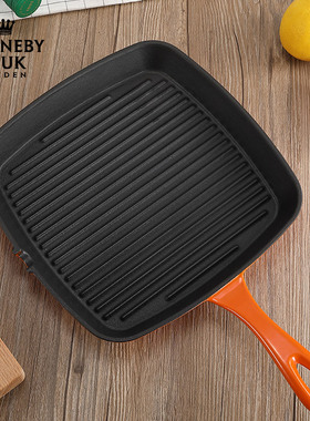 RonnebyBruk瑞典无涂层铸铁珐琅牛排煎锅横纹方形 不易粘锅