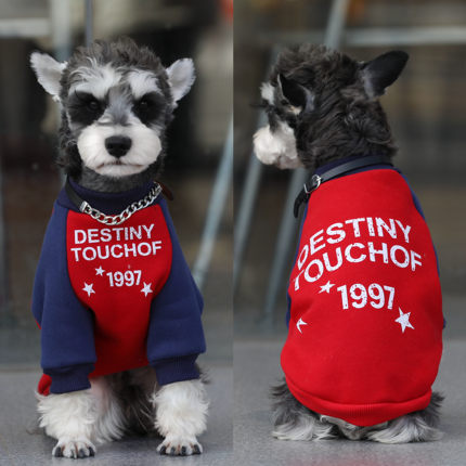 宠物猫狗衣服 秋冬纯棉加绒时尚拼色圆领美式1977卫衣 保暖衣服