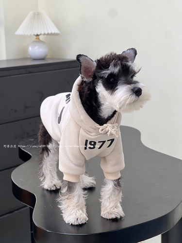 宠物猫咪狗狗秋冬衣服 纯色连帽1977加绒纯棉潮牌卫衣 中小大型犬