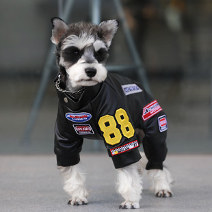 宠物猫狗衣服秋冬保暖防寒时尚机车棉衣4脚棉衣 中小大型雪纳瑞服