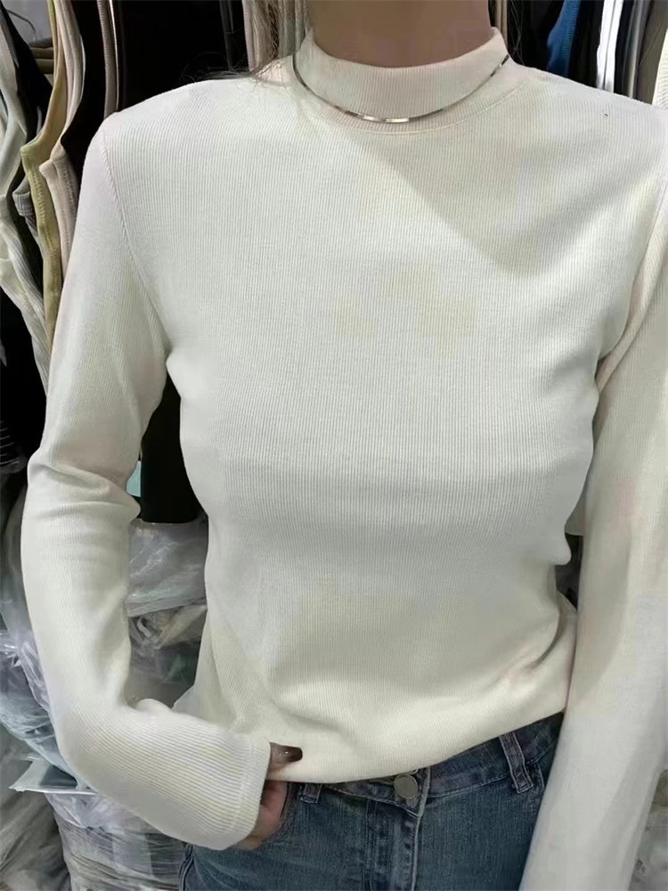 캐시미어 브러시드 미디엄 칼라 따뜻한 옷 가을 겨울 라운드 넥 솔리드 컬러 슬림 피트 바닥 셔츠 얇은 스타일 긴 소매 티셔츠 탑
