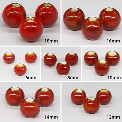 厂家陶瓷饰品配件散珠花釉红陶瓷珠子diy材料串珠配饰尾珠