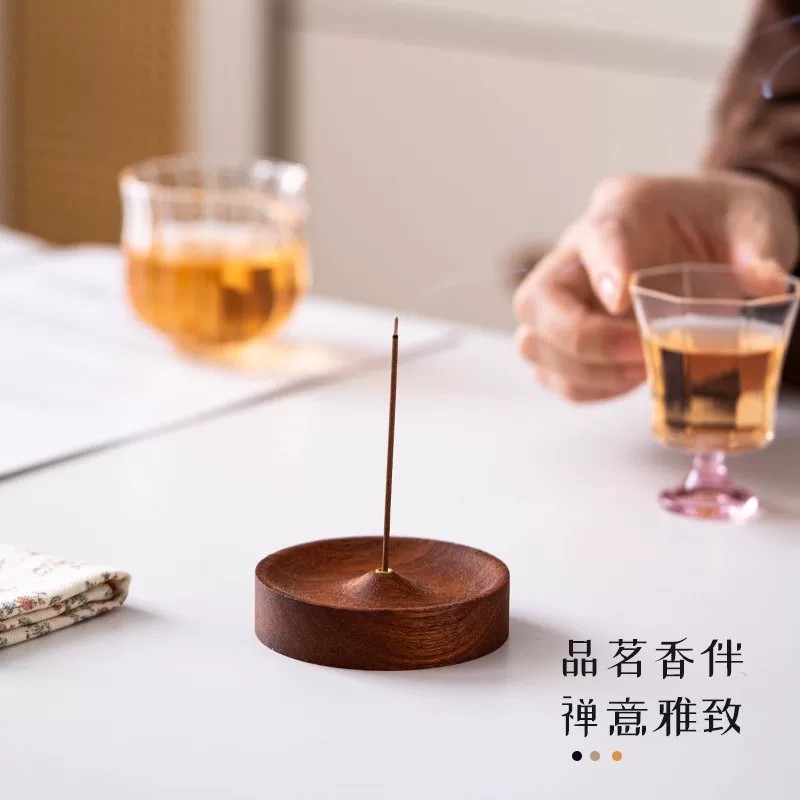 乌檀木实木线香插便携茶桌装饰