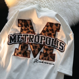 夏季 oversize宽松短袖 ins潮体恤 潮牌美式 T恤女情侣上衣设计感半袖