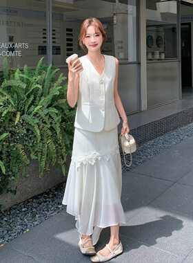 肌理新款上市常规优质2026年夏季精品涤纶甩卖感马甲半身裙两件套