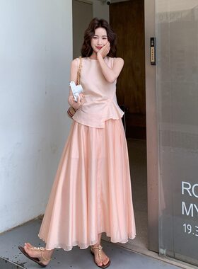 法式极简感甜美淑女套装2026初夏新款不规则简约背心半身裙两件套