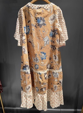 现货速发达家商场同款2024夏新品棉麻混纺田园连衣裙女DAXU080201
