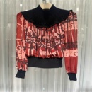 黑色花边拉夫领针织上衣A1FHW26400 新品 玛家商场同款 2025冬季