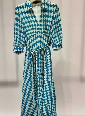 玛家现货速发商场同款2025春季新品衬衫V领印花连衣裙A1FCW62560