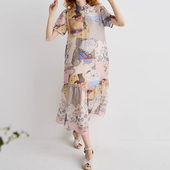 现货速发谜家商场同款 2025夏复古风度假印花宽松A型长裙252ML0697