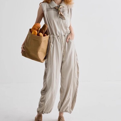 25夏通勤微宽肩设计宽松连体长裤