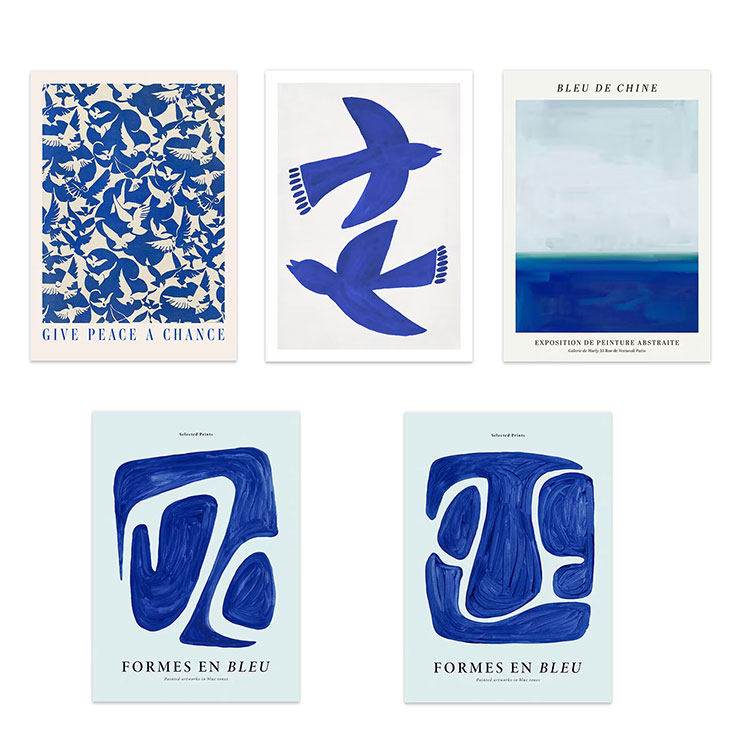 liveart 蓝色主题飞鸟和平鸽抽象色块原版装饰画bluebirds