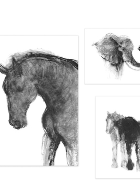 进口英国Rosenstiels画家Manny Woodard黑白素描大象马原版装饰画