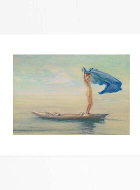 liveart 拉法吉La Farge蓝色丝巾 美式复古经典名画小众装饰画海