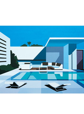 进口英国Rosenstiels*Andy Burgess现代简约蓝色块建筑原版装饰画