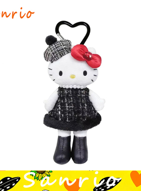 日本正版hello Kitty针织黑色短裙小香风长腿公仔玩偶包包挂件新