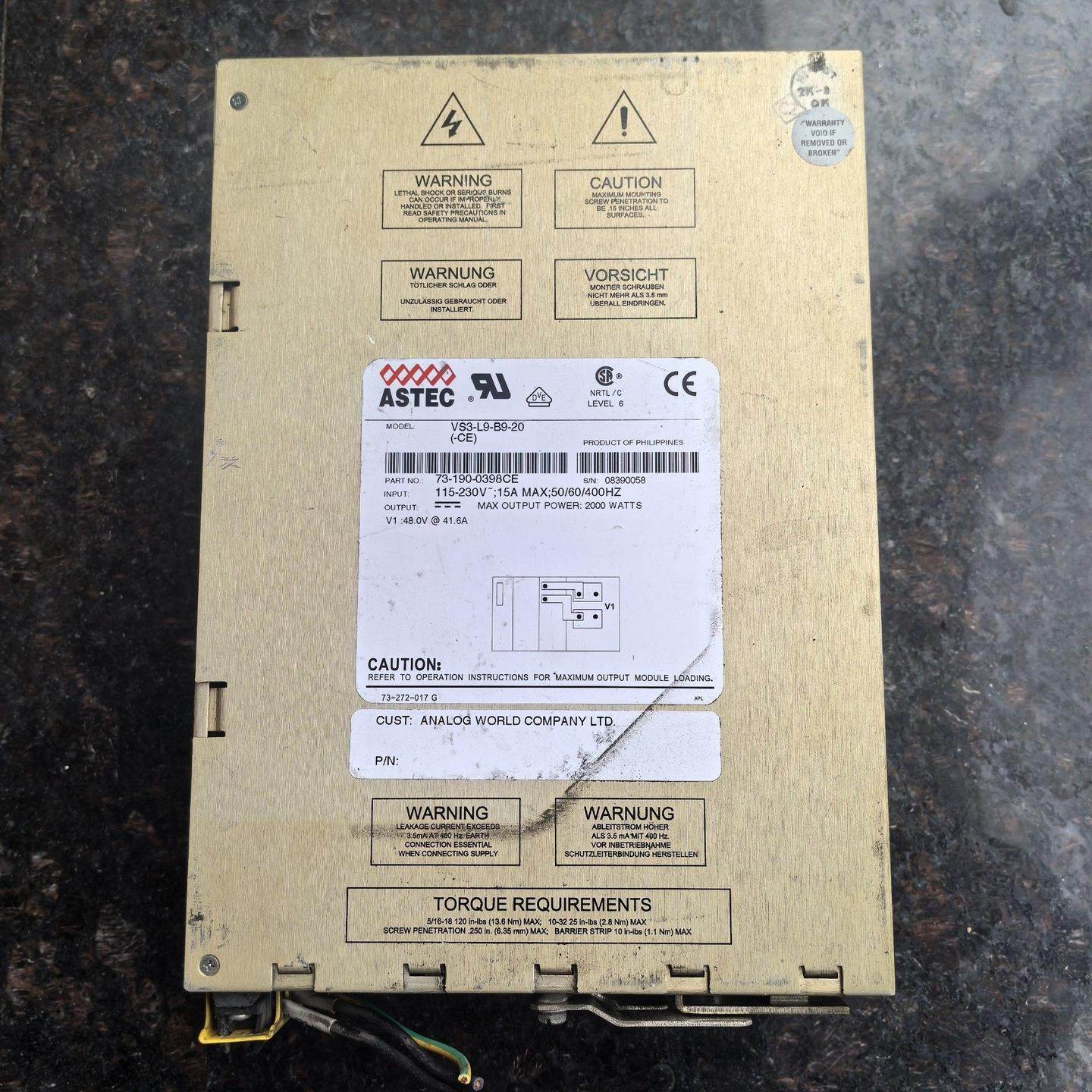 VS3-L9-B9-20拆机电源美国ASTEC雅达电