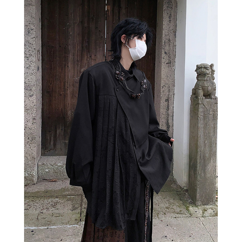 24年春季男士设计感百褶飘逸新中式好衬衫CS41-P98,男装衬衫,电商B288