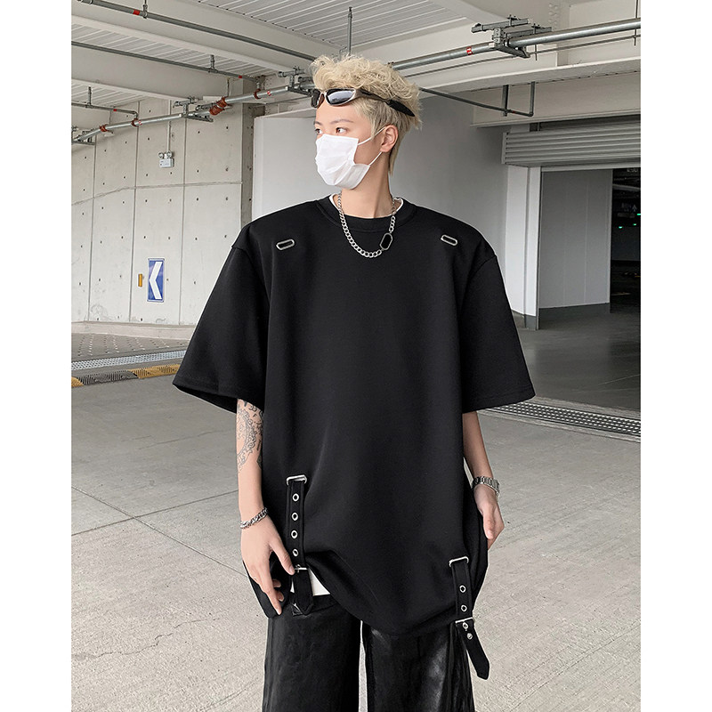 现货！25夏季男士设计感金属气孔畔带垫肩短袖T恤DX122-P75,男装T恤,电商B288
