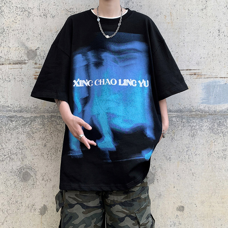 辣弟高街复古抽象印花情侣上衣甜酷宽松短袖T恤大码半袖DX20-P38,男装T恤,电商B288