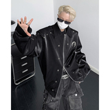 23秋季亮面垫肩男士夹克金属丝光酷帅风衣短款外套JK04-P138现货，男装夹克，电商B288