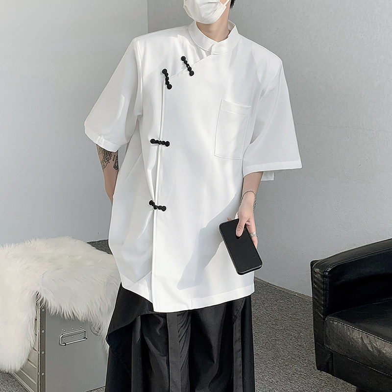 现货！25垫肩冰丝顺滑衬衫凉感仙新中式盘扣风短袖上衣DX32-P65，男装T恤，电商B288