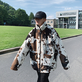 外套冬保暖仿皮草加绒奶牛纹棉衣潮男花风衣毛毛棉服mj379-p135，男装风衣，电商B288