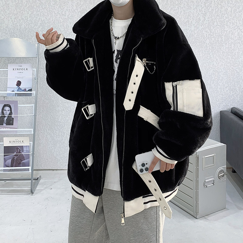 皮扣装饰重工加绒加棉仿兔毛棉服外套大码毛毛衣B288-MJ606-P155,男装针织衫/毛衣,电商B288