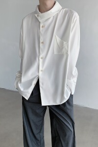 24设计感异形领男士新中式纯白老钱风衬衫cs30-p80图片