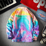 22秋男士学生渐变色潮流休闲夹克工装港风彩虹色大码外套JK01-p95，男装夹克，电商B288