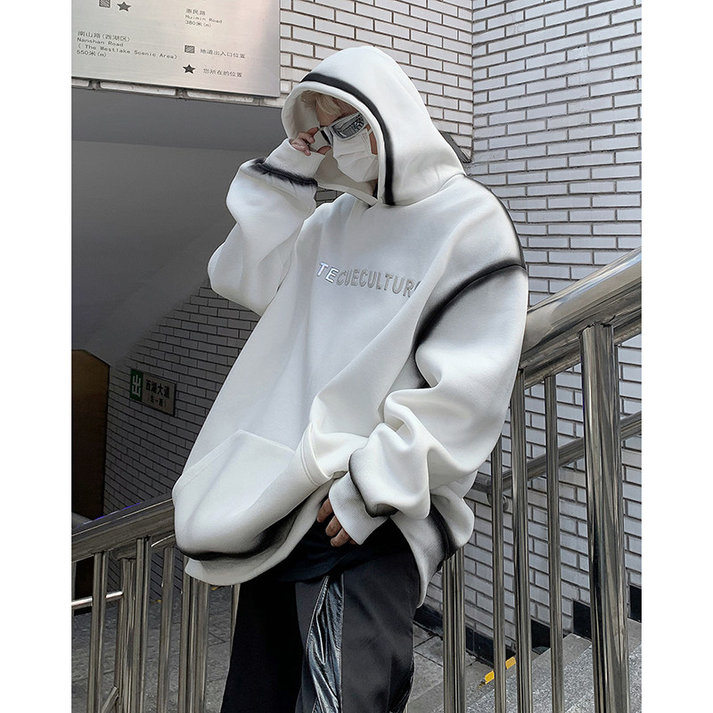 23秋冬喷绘连帽金属印花垫肩连帽卫衣暗黑高街上衣MJ913-P95现货图片